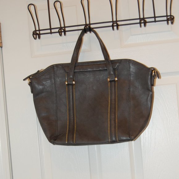 Gray Faux Leather ( 100% Poly) Hand/Shoulder Bag 11 1/2" x 16 1/2" - Picture 1 of 14